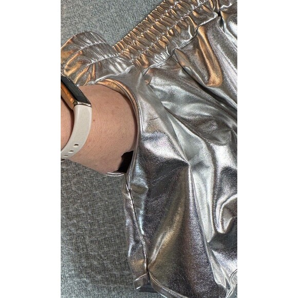 Pumpkino Silver Tight Metallic Shorts Shiny Hot‎ Pants Elastic Size Large - Picture 8 of 11